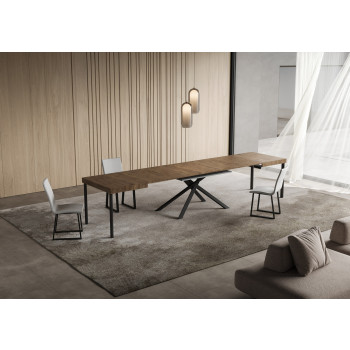 Mesa Niket con patas antracita D.90 - Mesa extensible Niket 90x140/400 cm fresno blanco con patas antracita