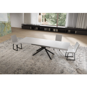 Mesa Niket con patas antracita D.90 - Mesa extensible Niket 90x160/264 cm fresno blanco con patas antracita