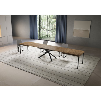 Mesa Niket con patas antracita D.90 - Mesa extensible Niket 90x180/440 cm fresno blanco con patas antracita