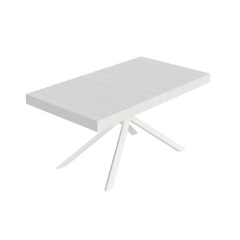 Mesa Niket con patas blancas y 2 extensibles, D.80 cm - Mesa extensible 80x160/244 cm Niket fresno blanco con patas blancas
