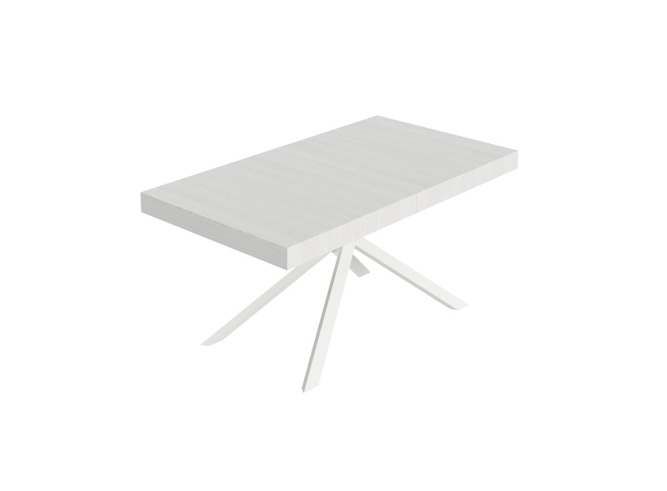 Mesa Niket con patas blancas y 2 extensibles, D.80 cm - Mesa extensible 80x160/244 cm Niket fresno blanco con patas blancas