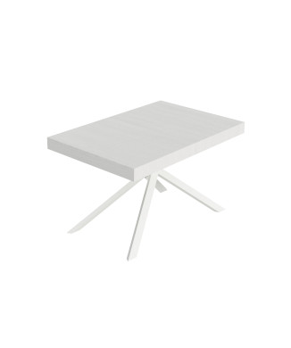 Mesa Niket con Patas Blancas D.90 - Mesa Extensible 90x120/380 cm Niket Fresno Blanco con Patas Blancas