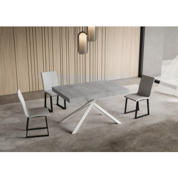 Mesa Niket con patas blancas D.90 - Mesa extensible 90x130/234 cm Niket fresno blanco con patas blancas