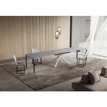 Mesa Niket con Patas Blancas D.90 - Mesa Extensible 90x140/400 cm Niket Fresno Blanco con Patas Blancas