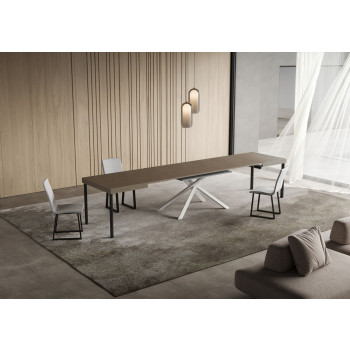 Mesa Niket con Patas Blancas D.90 - Mesa Extensible 90x140/400 cm Niket Fresno Blanco con Patas Blancas