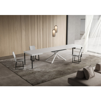 Mesa Niket con Patas Blancas D.90 - Mesa Extensible 90x140/400 cm Niket Fresno Blanco con Patas Blancas