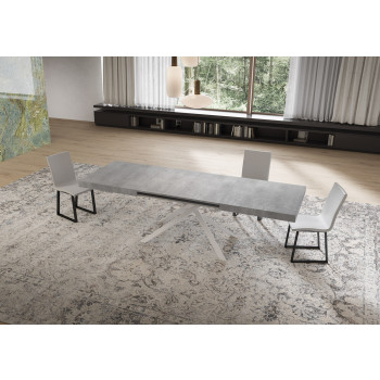 Mesa Niket con Patas Blancas D.90 - Mesa Extensible 90x160/420 cm Niket Fresno Blanco con Patas Blancas