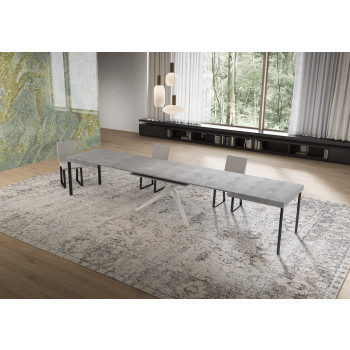 Mesa Niket con Patas Blancas D.90 - Mesa Extensible 90x160/420 cm Niket Fresno Blanco con Patas Blancas