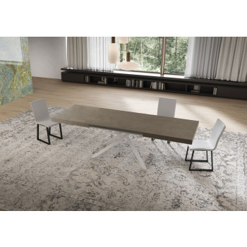 Mesa Niket con Patas Blancas D.90 - Mesa Extensible 90x160/420 cm Niket Fresno Blanco con Patas Blancas