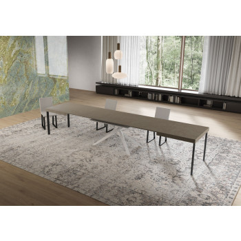 Mesa Niket con Patas Blancas D.90 - Mesa Extensible 90x160/420 cm Niket Fresno Blanco con Patas Blancas