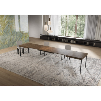 Mesa Niket con Patas Blancas D.90 - Mesa Extensible 90x160/420 cm Niket Fresno Blanco con Patas Blancas