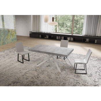 Mesa Niket con Patas Blancas D.90 - Mesa Extensible 90x160/420 cm Niket Fresno Blanco con Patas Blancas