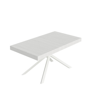 Mesa Niket con Patas Blancas D.90 - Mesa Extensible 90x160/420 cm Niket Fresno Blanco con Patas Blancas