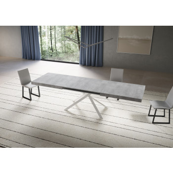 Mesa Niket con patas blancas D.90 - Mesa extensible 90x180/440 cm Niket Fresno blanco con patas blancas