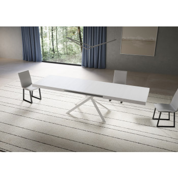 Mesa Niket con patas blancas D.90 - Mesa extensible 90x180/440 cm Niket Fresno blanco con patas blancas