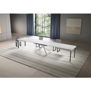 Mesa Niket con Patas Blancas D.90 - Mesa Extensible 90x180/440 cm Niket Fresno Blanco con Patas Blancas