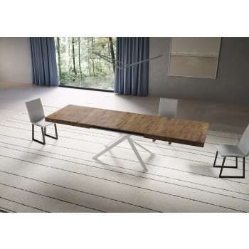 Mesa Niket con patas blancas D.90 - Mesa extensible 90x180/440 cm Niket Fresno blanco con patas blancas