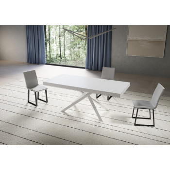 Mesa Niket con patas blancas D.90 - Mesa extensible 90x200/304 cm Niket Fresno blanco con patas blancas
