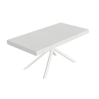 Mesa Niket con patas blancas D.90 - Mesa extensible 90x200/304 cm Niket Fresno blanco con patas blancas