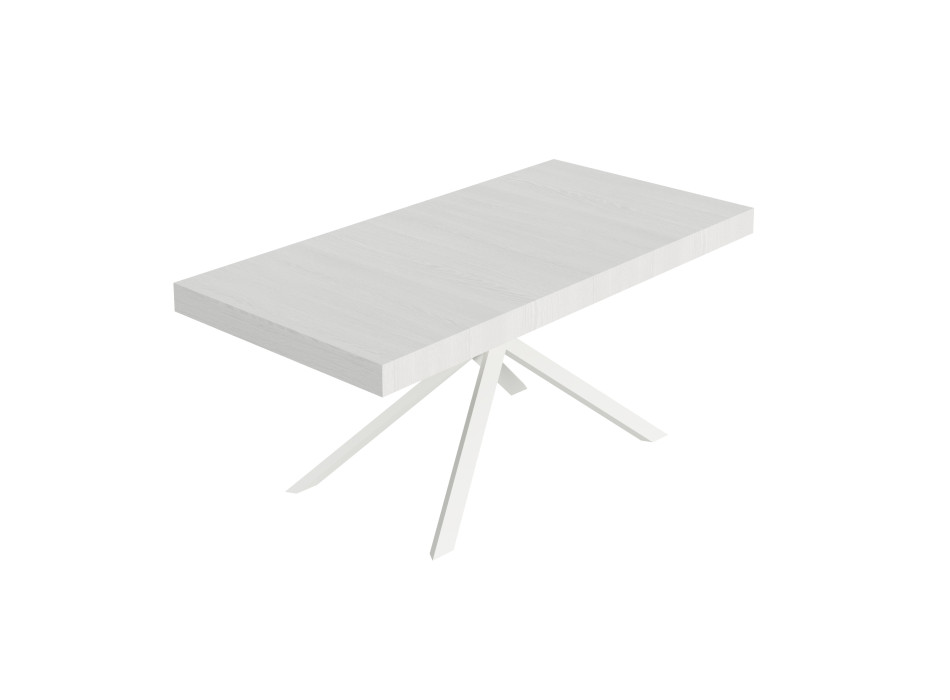 Mesa Niket con patas blancas D.90 - Mesa extensible 90x200/304 cm Niket Fresno blanco con patas blancas
