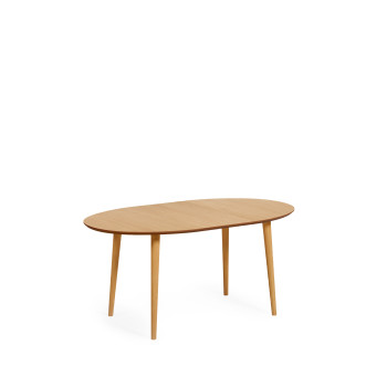 Mesa ovalada extensible Oqui en chapa de roble y patas de madera maciza Ø 120 (200) x 90 cm