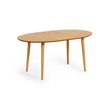 Mesa ovalada extensible Oqui en chapa de roble y patas de madera maciza Ø 120 (200) x 90 cm