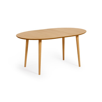 Mesa ovalada extensible Oqui en chapa de roble y patas de madera maciza Ø 120 (200) x 90 cm