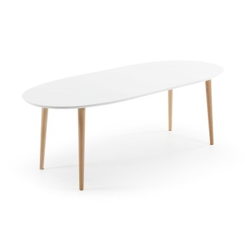 Mesa extensible ovalada Oqui, MDF lacado blanco g90 natural, lacado blanco