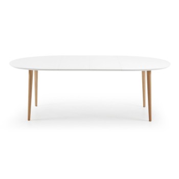 Mesa extensible ovalada Oqui, MDF lacado blanco g90 natural, lacado blanco