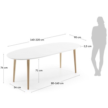 Mesa extensible ovalada Oqui, MDF lacado blanco g90 natural, lacado blanco