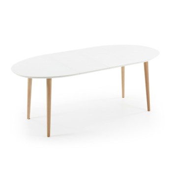 Mesa extensible ovalada Oqui MDF lacado blanco g90 natural, lacado blanco o