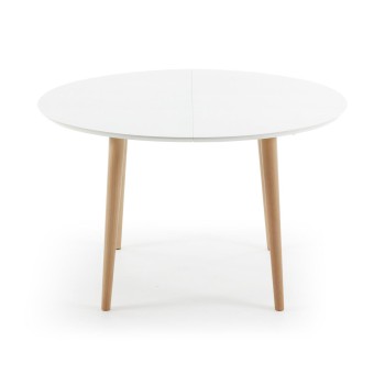 Mesa extensible ovalada Oqui MDF lacado blanco g90 natural, lacado blanco o