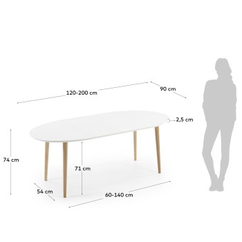 Mesa extensible ovalada Oqui MDF lacado blanco g90 natural, lacado blanco o