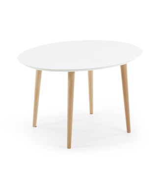 Mesa extensible ovalada Oqui MDF lacado blanco g90 natural, lacado blanco o