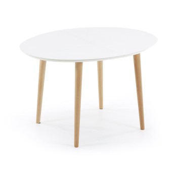 Mesa extensible ovalada Oqui MDF lacado blanco g90 natural, lacado blanco o
