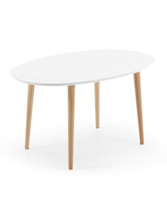 Mesa extensible ovalada Oqui, MDF lacado blanco g90 natural, lacado blanco