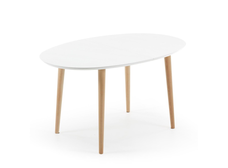 Mesa extensible ovalada Oqui, MDF lacado blanco g90 natural, lacado blanco