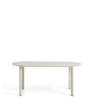 Mesa ovalada Erice de aluminio y cristal templado color crudo, 180 x 90 cm.
