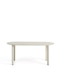 Mesa ovalada Erice de aluminio y cristal templado color crudo, 180 x 90 cm.