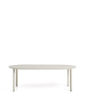 Mesa ovalada Erice de aluminio y cristal templado color crudo, 230 x 100 cm.