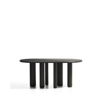 Mesa ovalada Mailen de fresno con acabado oscuro, Ø 180 x 105 cm.