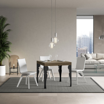 Mesa Paxon con patas antracita D.90 - Mesa extensible 90/246x90 cm Paxon fresno blanco con patas antracita