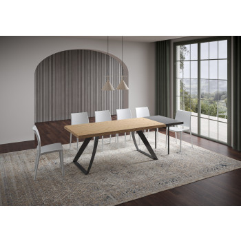 Mesa Proxy = Tabira Madera Maciza Descortezada - Mesa Extensible 90x200/250 cm Tabira Roble Descortezado Patas Antracita