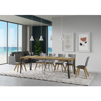 Mesa Rio - Mesa Extensible 90x90/246 cm Rio Estructura Fresno Blanco Antracita