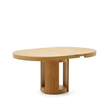 Mesa redonda extensible Artis en madera maciza y chapa de roble FSC 100% 120 (170) x 80 cm
