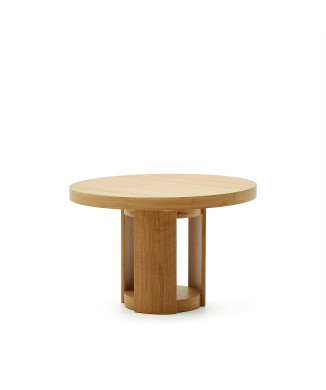 Mesa redonda extensible Artis en madera maciza y chapa de roble FSC 100% 120 (170) x 80 cm