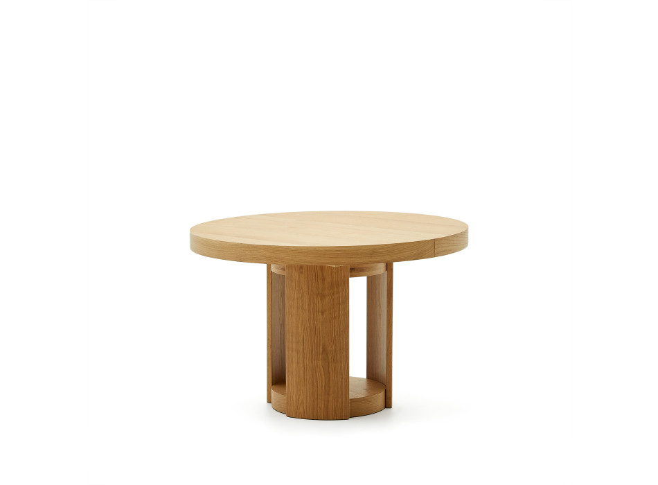 Mesa redonda extensible Artis en madera maciza y chapa de roble FSC 100% 120 (170) x 80 cm