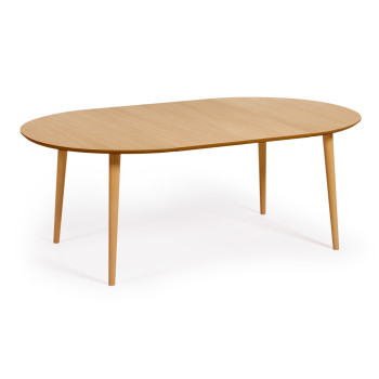 Mesa redonda extensible Oqui en chapa de roble, patas de madera maciza Ø 120(200)x 120cm