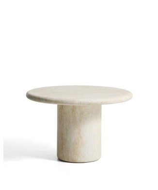 Mesa redonda Drasi de hormigón con acabado efecto travertino, Ø 122 cm
