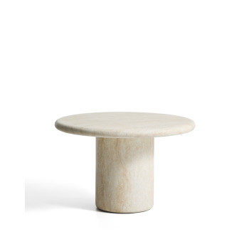 Mesa redonda Drasi de hormigón con acabado efecto travertino, Ø 122 cm